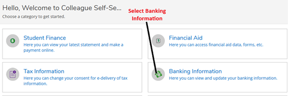 log into self service and select banking information