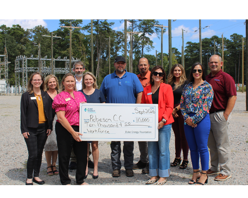 Representatives of Robeson Community College receiving a $10,000 award from Duke Energy Foundation Grant