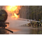 image of firefighters training to put out a tanker fire