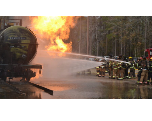 image of firefighters training to put out a tanker fire