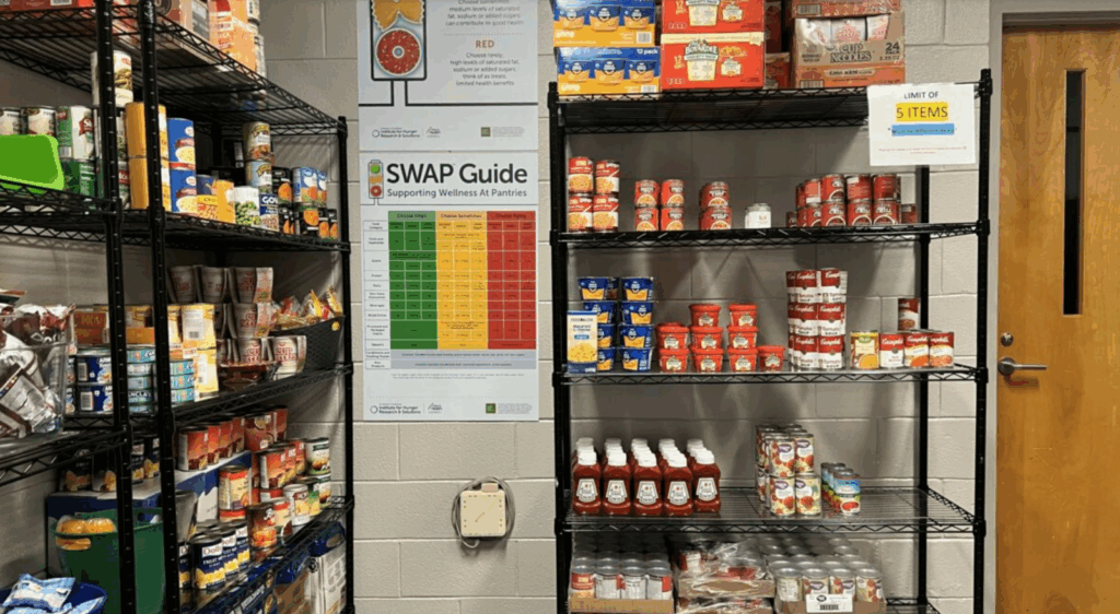 shelves stocked with various food items