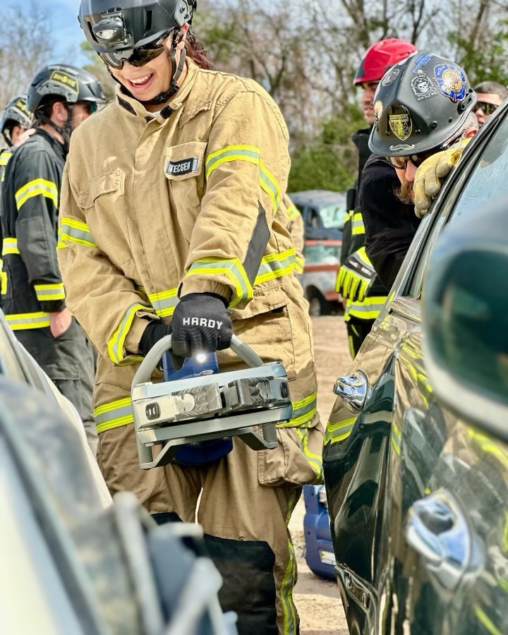 Kinsley Morgan tries her hand at the jaws of life during extrication 101 at the 50th Anniversary Fire & Rescue Conference in February at RCC.