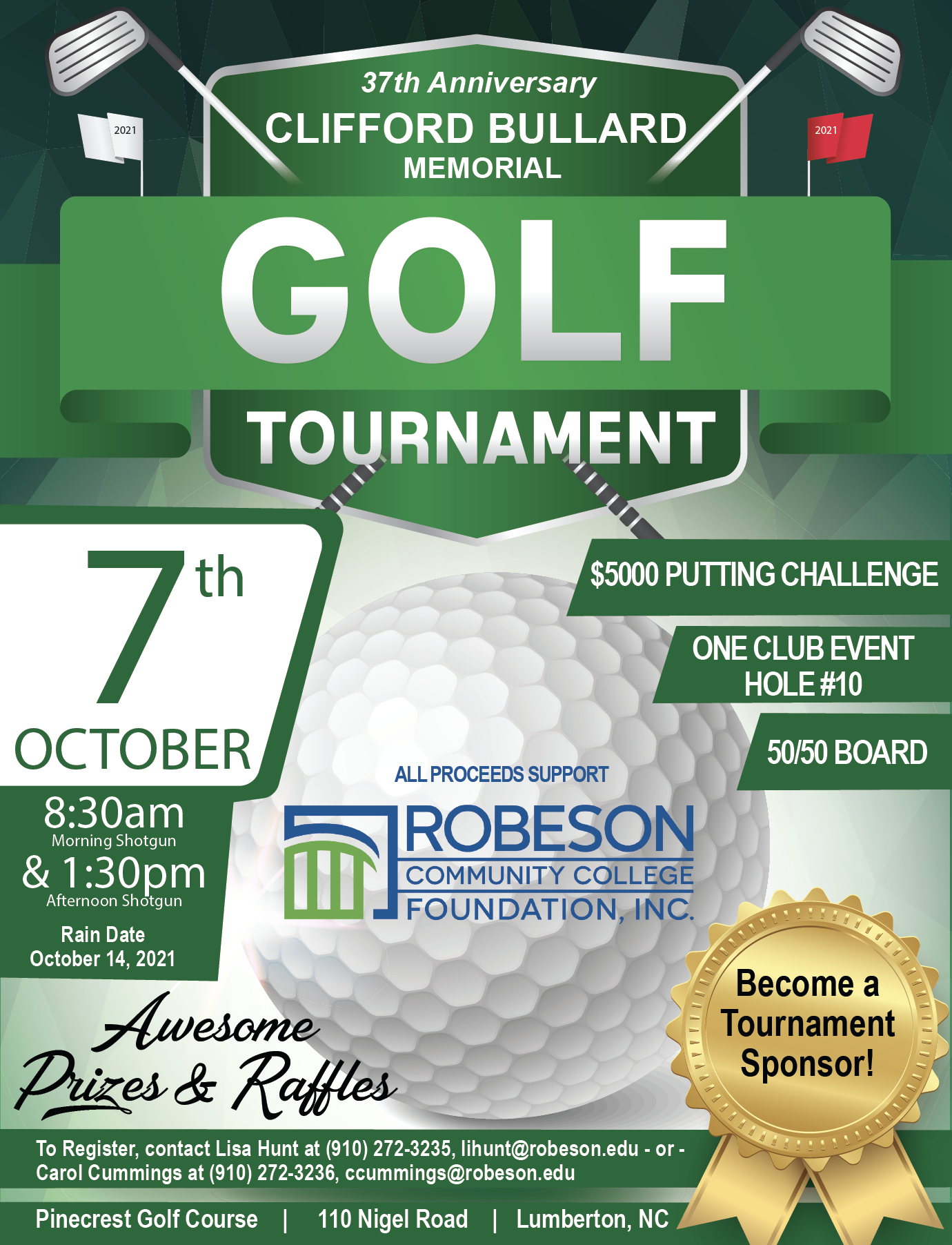 Sponsors needed for RCC Golf Tournament Fundraiser Robeson Community