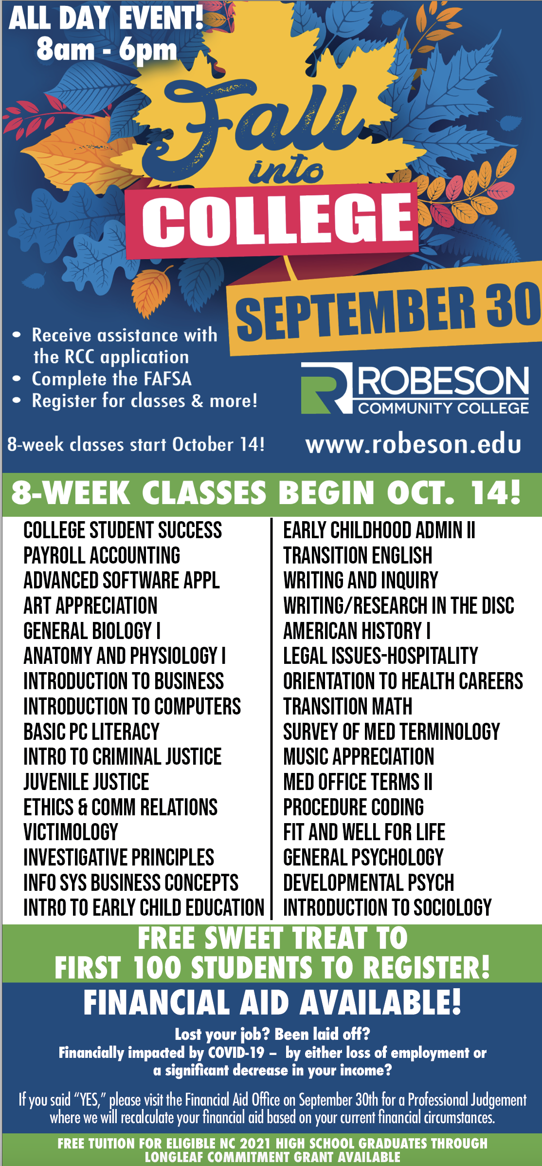 'Fall Into' Robeson Community College September 30th Robeson