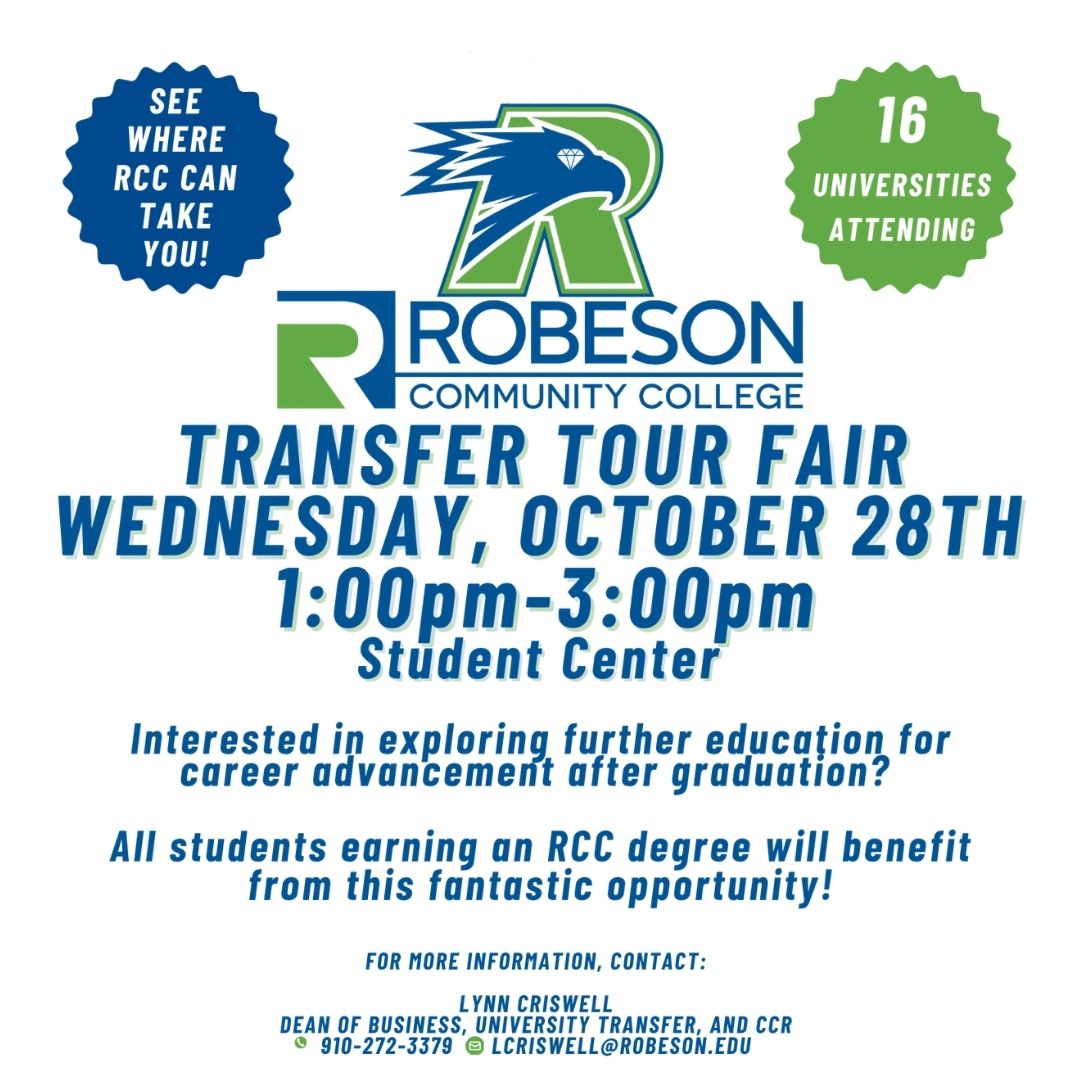 flyer for the RCC university transfer tour fair Wednesday October 28th 1-3 pm in the Student Center