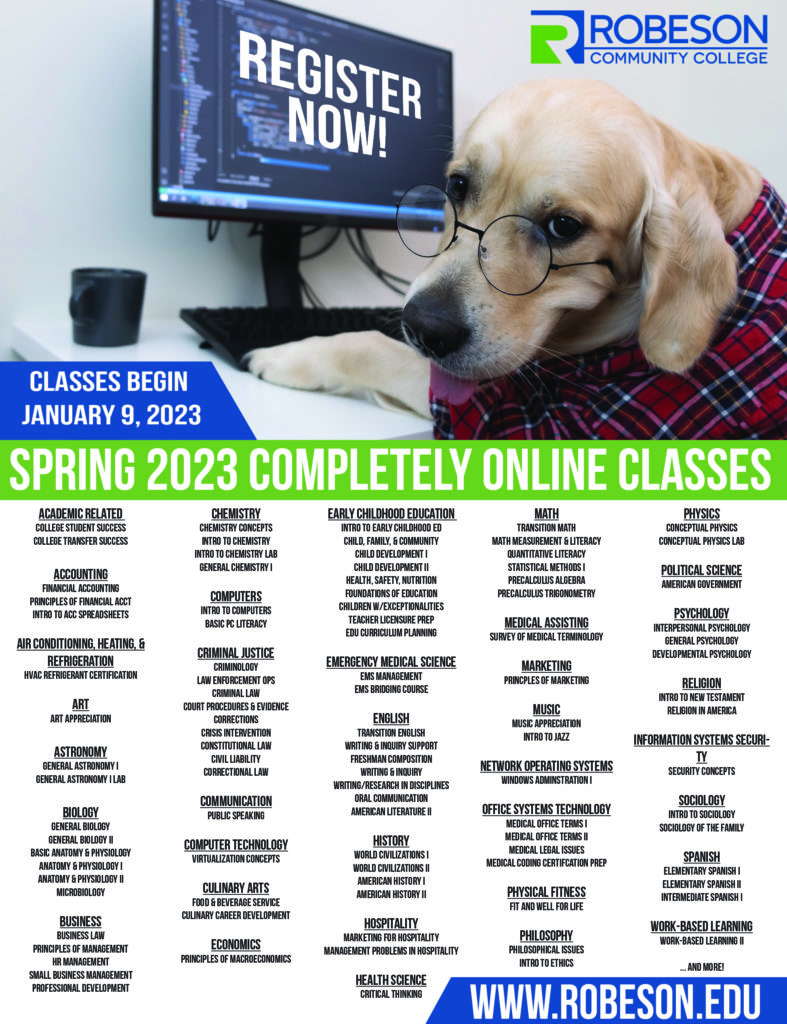 Spring 2023 Completely Online Classes at RCC Robeson Community