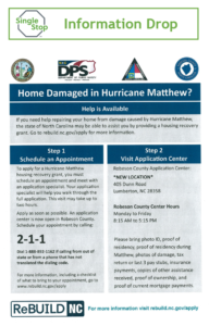 Informational Flyer from ReBUILD NC for home repair due to Hurricane Matthew damage
